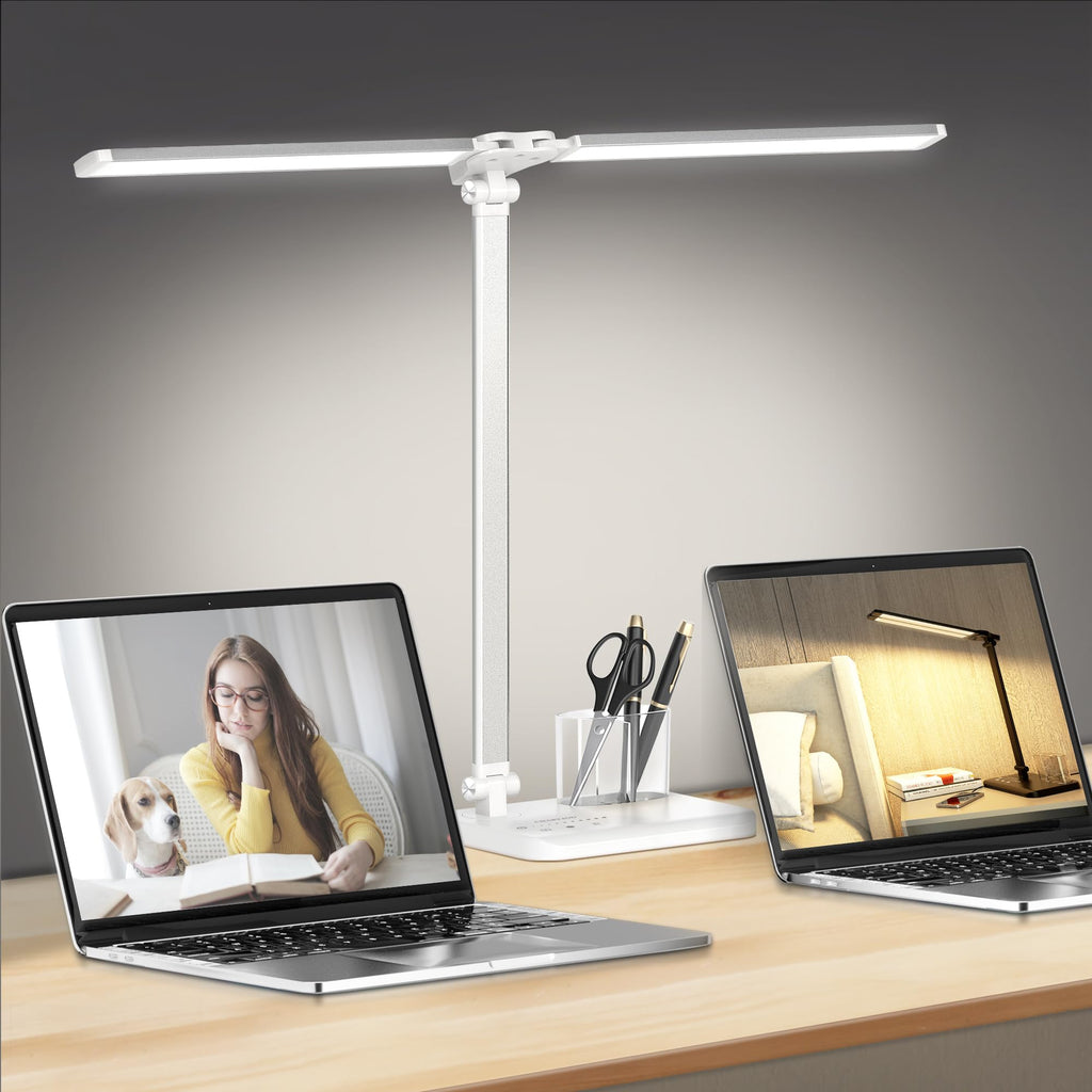 CHARYJOD Retractable Dimmable LED Desk Lamp with USB Charging Port, 50 Lighting Modes Dual Swing Arm Architect Adjustable Table Lamp Light Desk Lamp for Home Office Dorm Piano Nail, Black