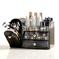 Makeup Organizer for Vanity with Covered Brush Holder，Bathroom Organizers with Drawer，Skin Care Organizer，Makeup Organizers for Vanity with Drawer，Large Makeup Storage for Dresser, White