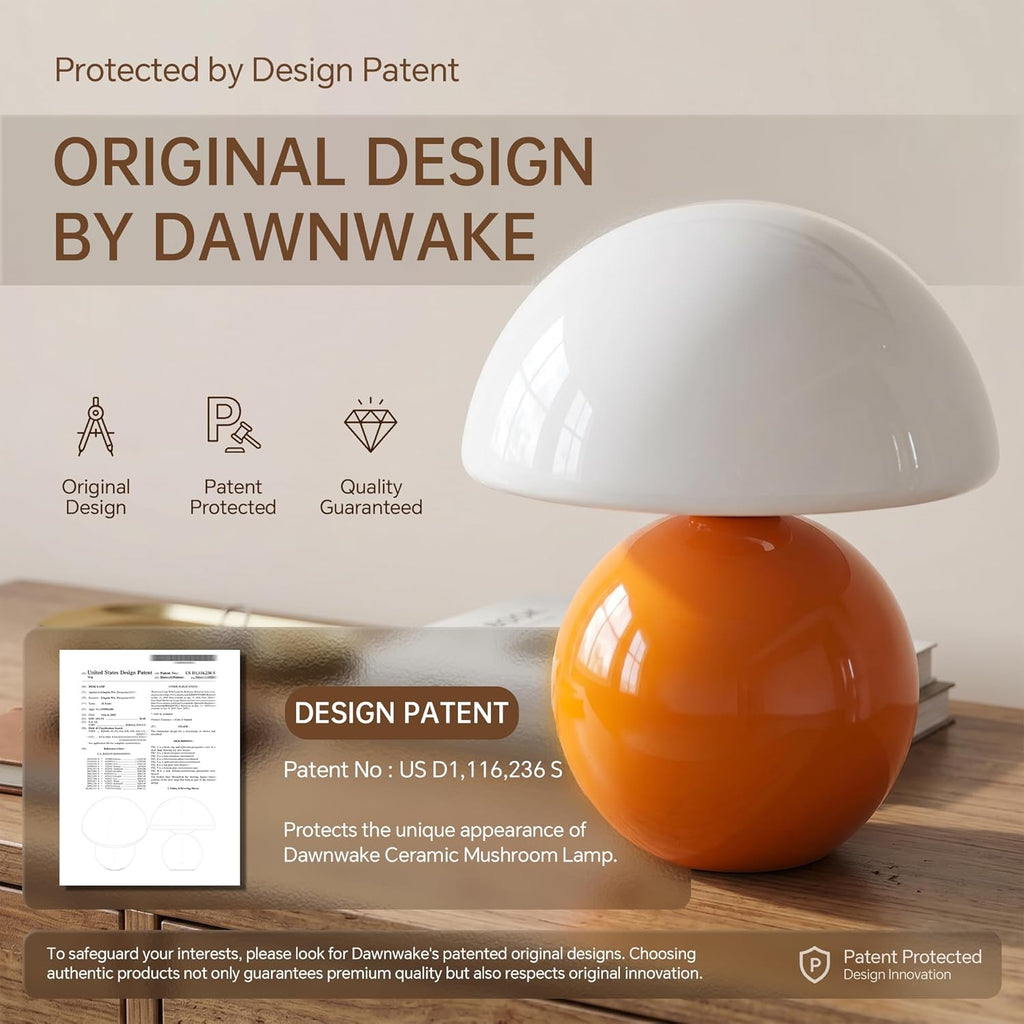 Orange Cute Mini Mid Century Mushroom Table Lamp for Bedroom & Living Room Decor