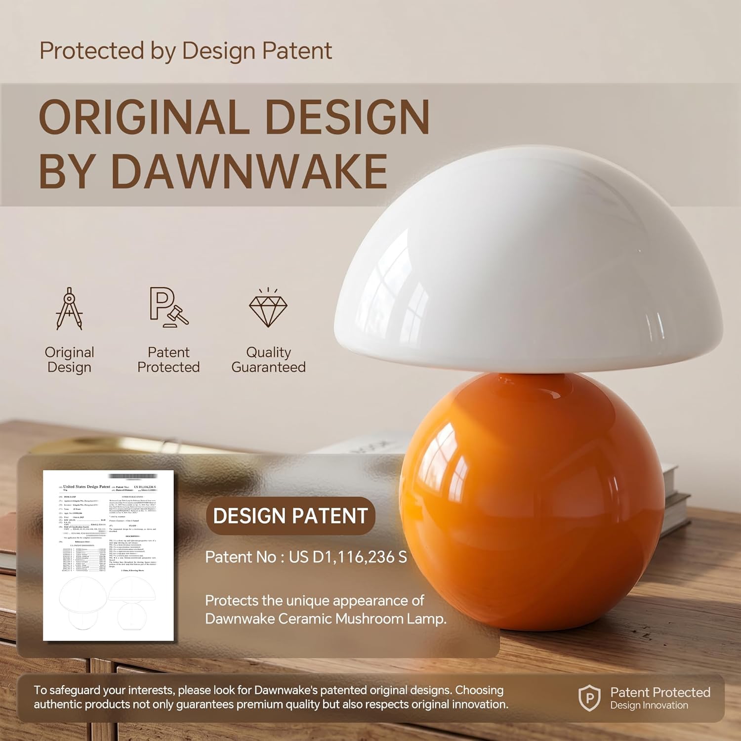 Orange Cute Mini Mid Century Mushroom Table Lamp for Bedroom & Living Room Decor