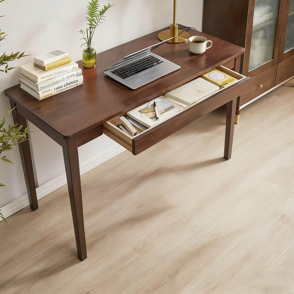 Solid Wood Desk,47" Solid Wood Writing Desk with Drawers,Oak Mid Century Modern Small Computer for Small Spaces Home Office