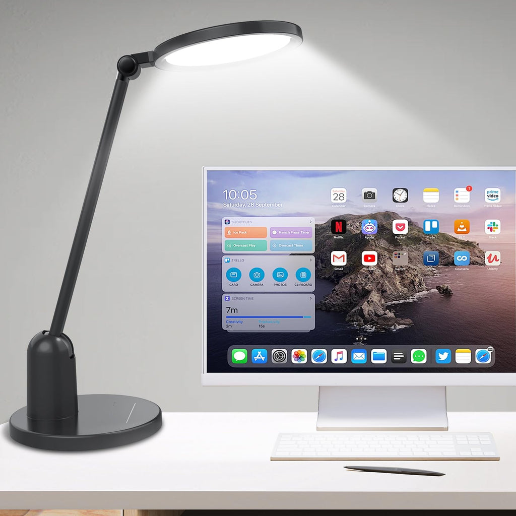 Kitloo Desk Lamps for Home Office with Stable Base, 1000LM Ultra Bright Eye-Caring Desk Light, 3000K-6000K Dimmable Table Lamp with Stepless Dimming & Timing Function for Work, Reading, Bedroom