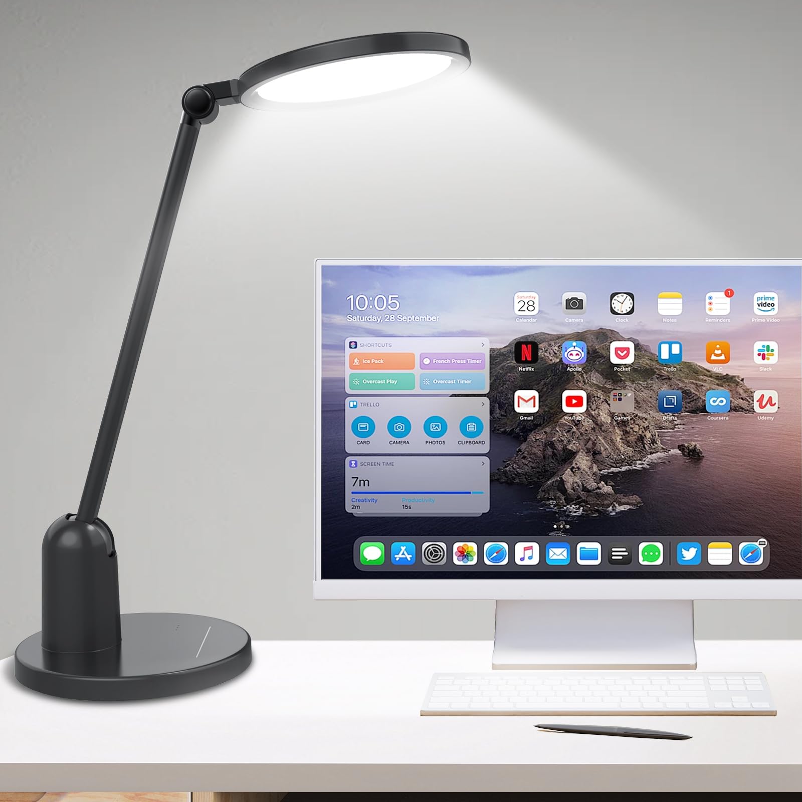 Kitloo Desk Lamps for Home Office with Stable Base, 1000LM Ultra Bright Eye-Caring Desk Light, 3000K-6000K Dimmable Table Lamp with Stepless Dimming & Timing Function for Work, Reading, Bedroom