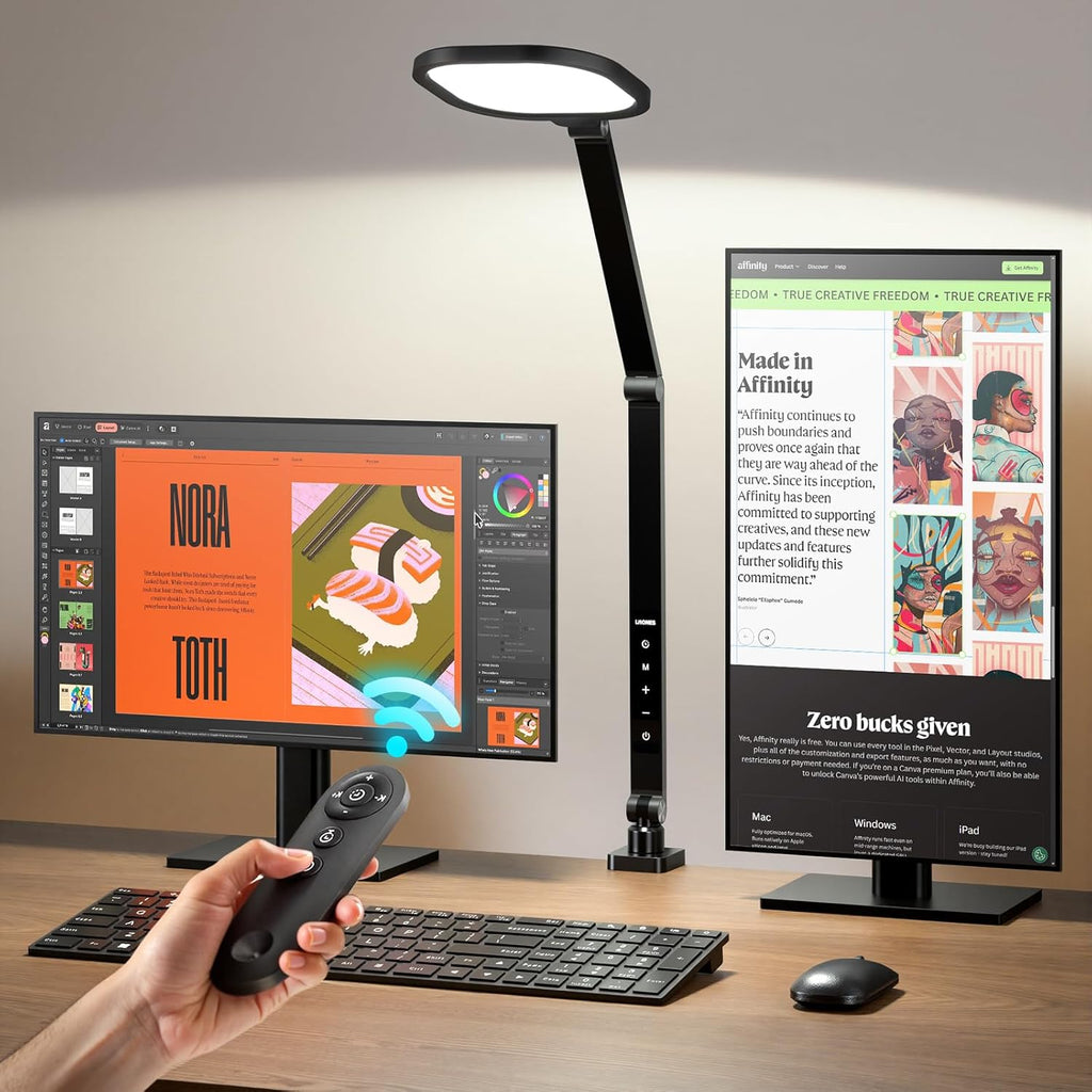 Desk Lamps for Home Office, 2000LM Eye-Caring Desk Light with Clamp, Dimmable Zoom Lighting with 3 Colors & 10 Brightness, Remote Computer Ring Light for Video Calls,Conference, Reading, CRI>97.8