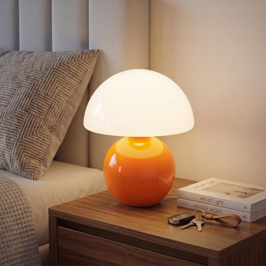 Orange Cute Mini Mid Century Mushroom Table Lamp for Bedroom & Living Room Decor