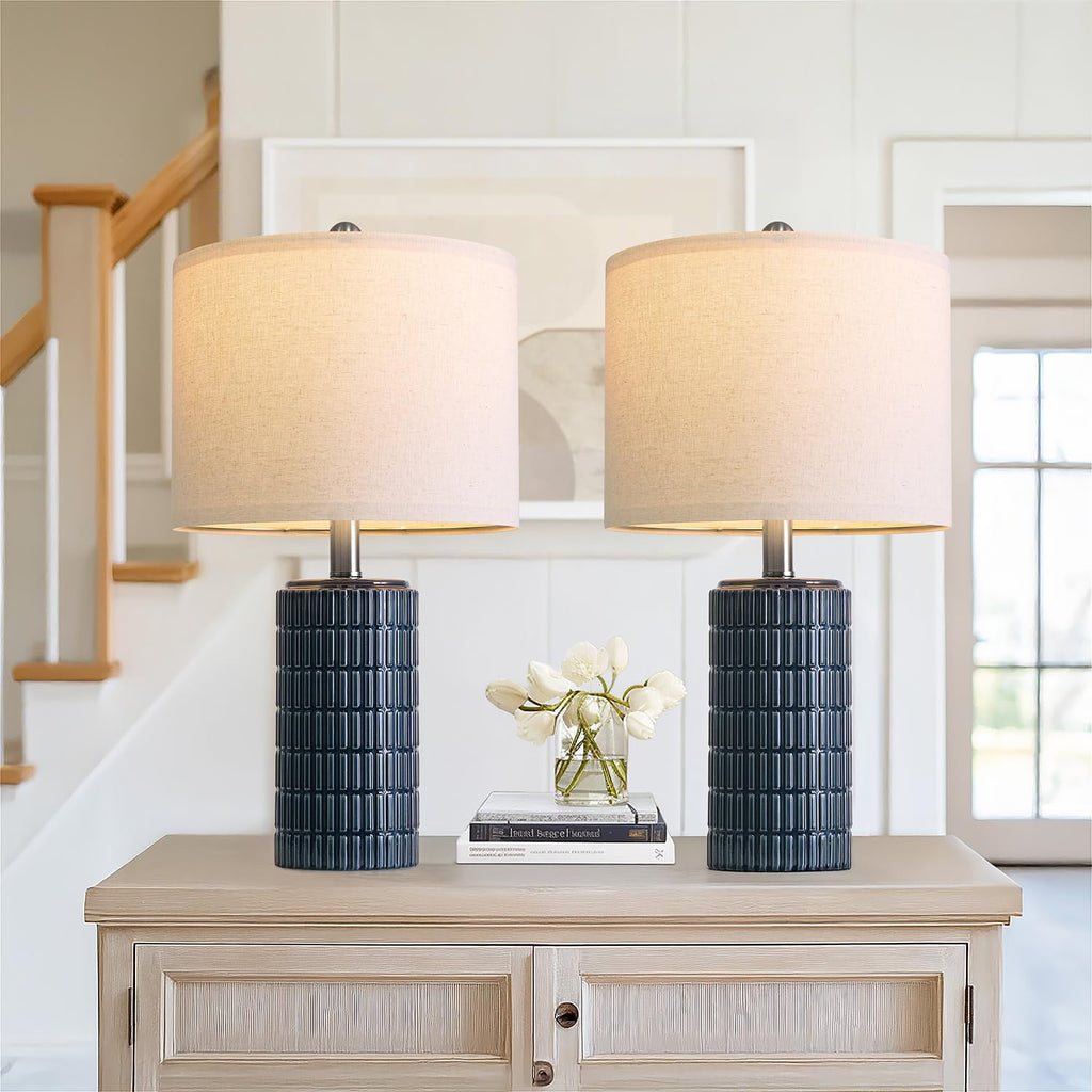 PoKat 20.75" Small Modern Ceramic Table Lamps Set of 2 for Bedroom, White Bedside Lamps for Night Stands, Farmhouse Desk Decor Gift Nightstand Table Lamps for Living Room End Table Beige