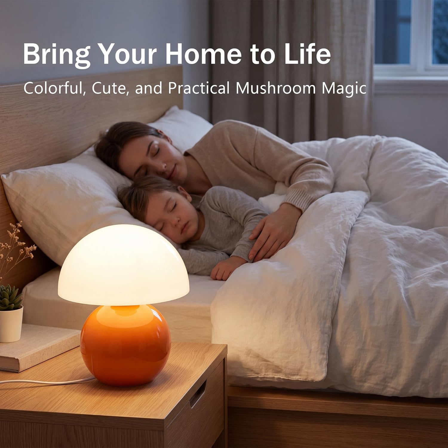 Orange Cute Mini Mid Century Mushroom Table Lamp for Bedroom & Living Room Decor