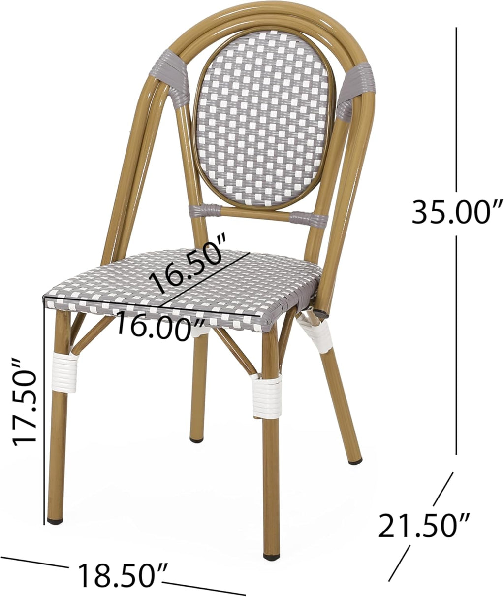 Merax French Bistro Outdoor Chairs Set of 2, Wicker Rattan Patio Dining Chairs with Aluminum Frame, Cafe Style Seating for Balcony, Patio, Gray
