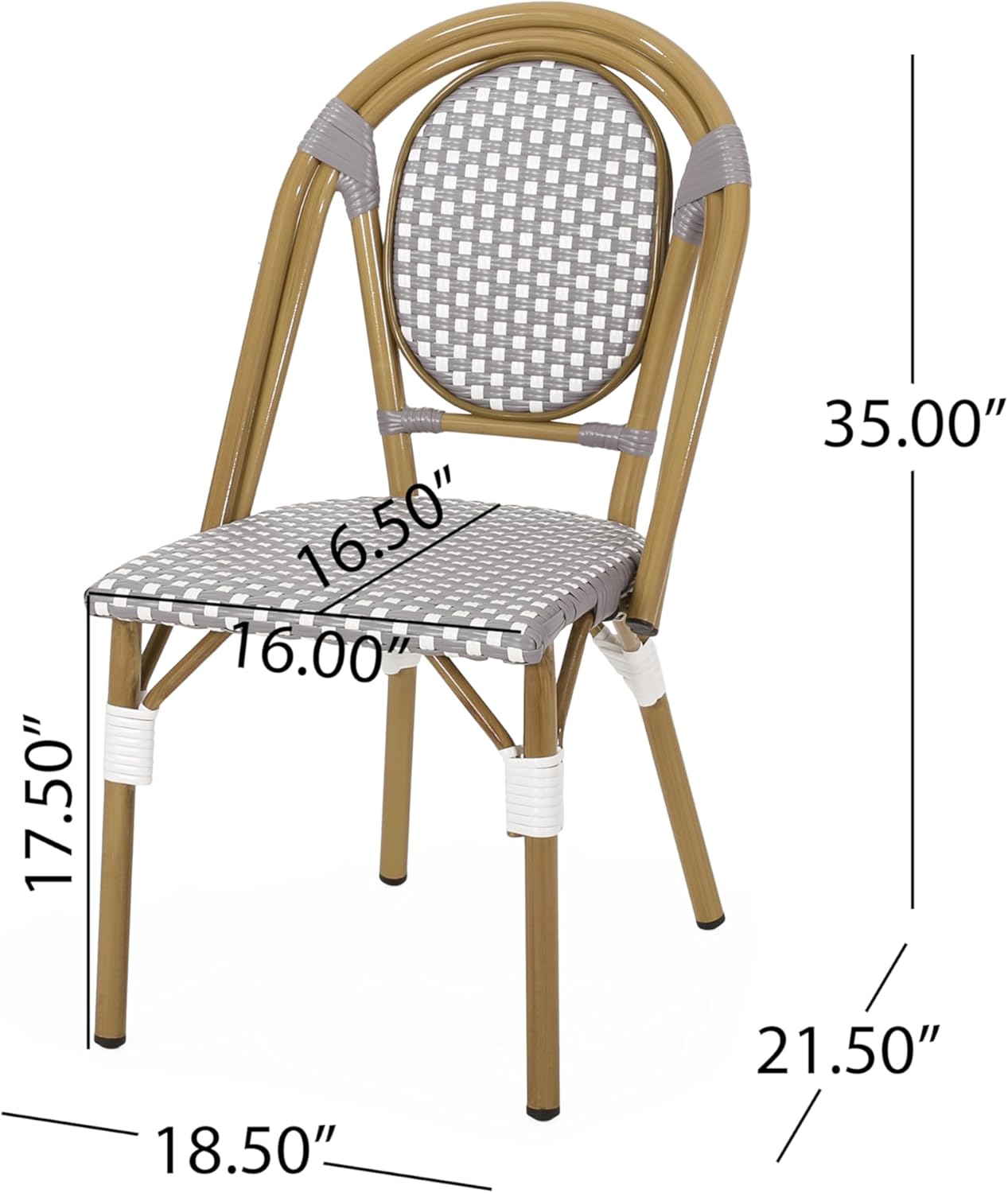 Merax French Bistro Outdoor Chairs Set of 2, Wicker Rattan Patio Dining Chairs with Aluminum Frame, Cafe Style Seating for Balcony, Patio, Gray