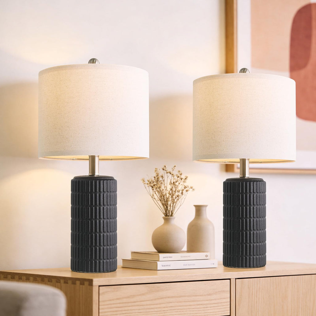 PoKat 20.75" Small Modern Ceramic Table Lamps Set of 2 for Bedroom, White Bedside Lamps for Night Stands, Farmhouse Desk Decor Gift Nightstand Table Lamps for Living Room End Table Beige