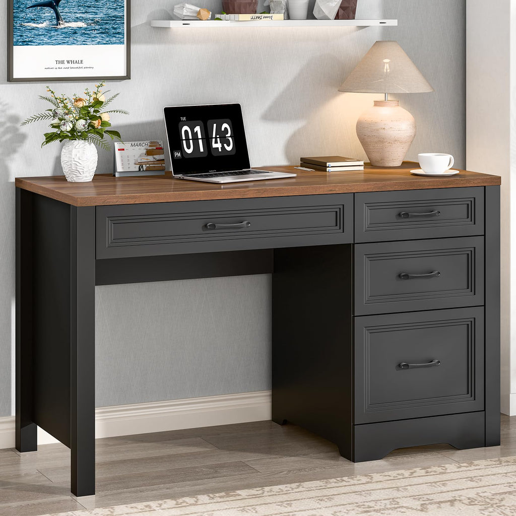 Vabches Farmhouse Executive Desk with Storage and Ample File Drawer, Rustic Large Home Writing Desk for Bedroom, White