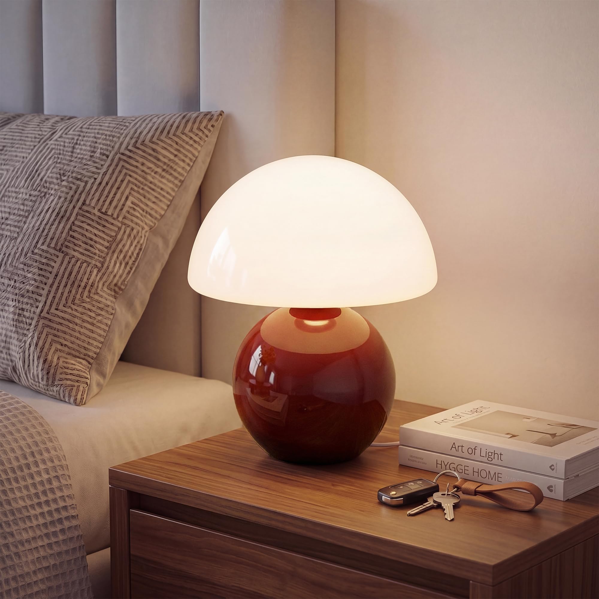 Orange Cute Mini Mid Century Mushroom Table Lamp for Bedroom & Living Room Decor