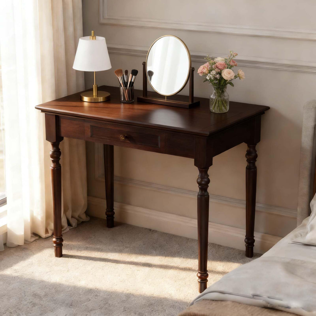 Walnut Writing Desks with Drawers, 47" Solid Wood French Country Style Computer Desk for Home Office, Living Room Study or Workspace