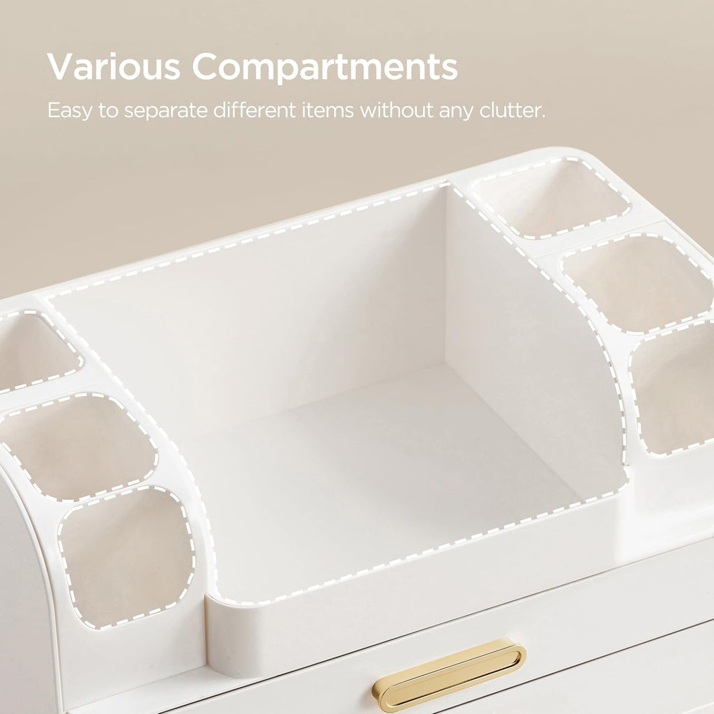 White Large Vanity Cosmetic Organizer with Brush Holder for Skincare & Makeup Storage
