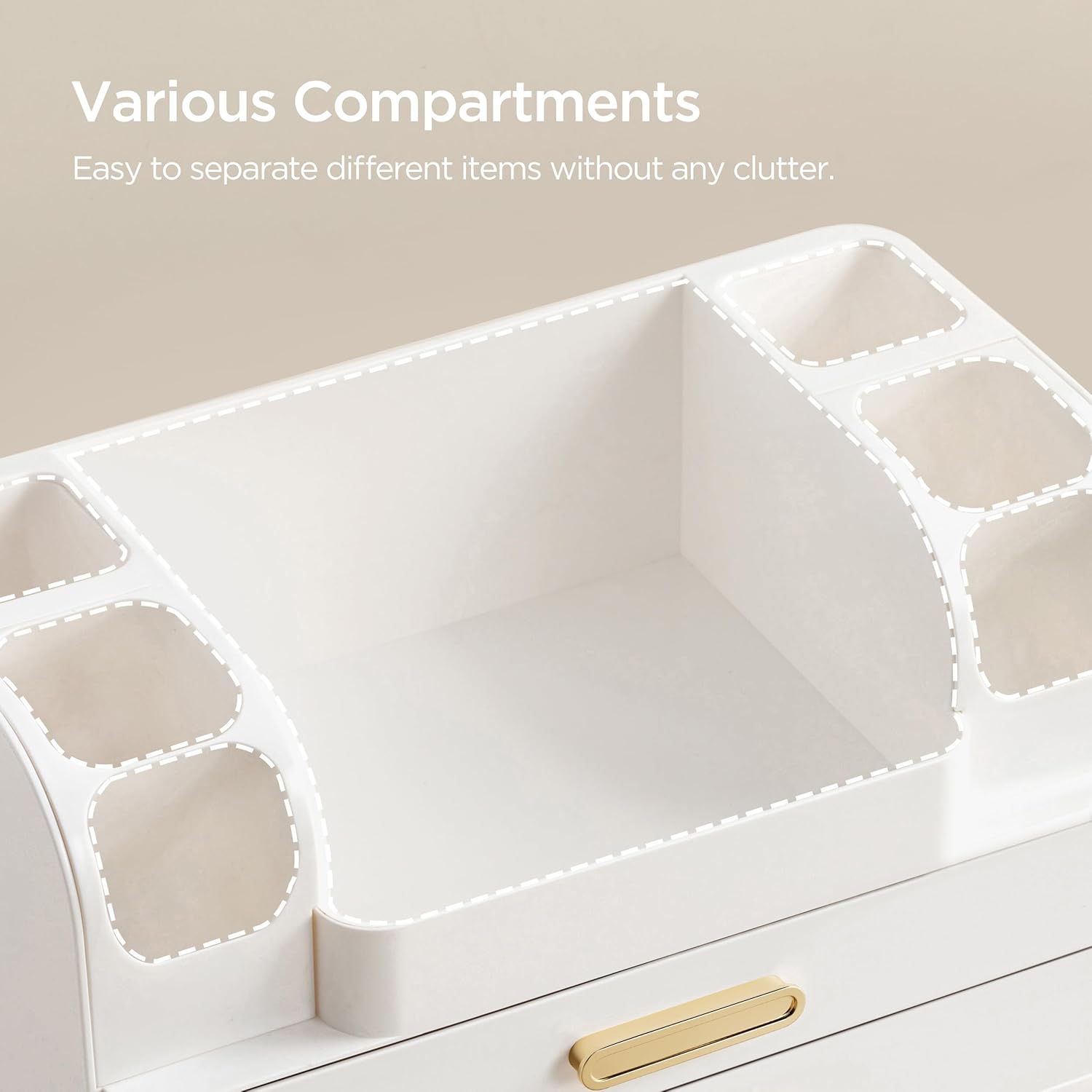 White Large Vanity Cosmetic Organizer with Brush Holder for Skincare & Makeup Storage