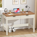 YOMILUVE Fluted Computer Desk with 2 Drawers, 39 Inch Small Computer Desk with Storage, Compact Writing Study Desk for Small Spaces