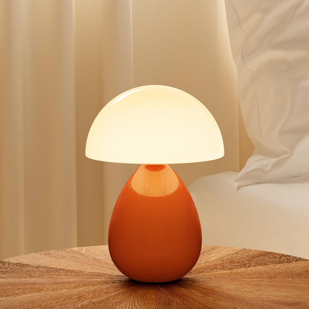 Orange Cute Mini Mid Century Mushroom Table Lamp for Bedroom & Living Room Decor