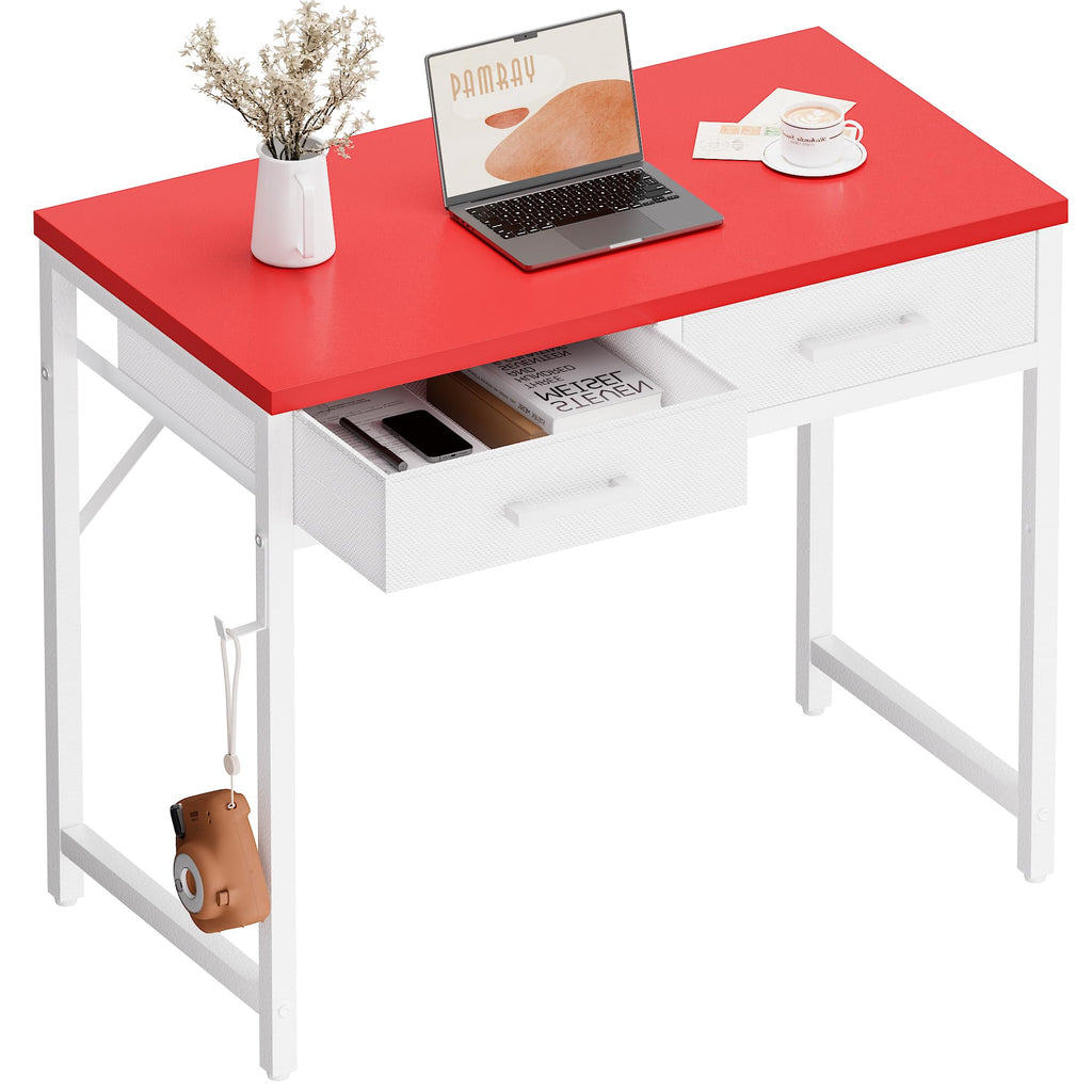 Pamray 32 Inch Small Computer Desk with 2 Drawers for Bedroom Study Writing Home Office Table for Small Spaces Black