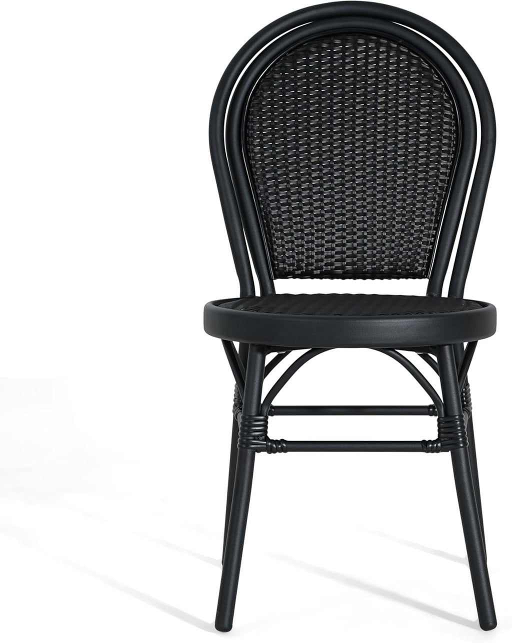 Christopher Knight Home Idle Hour Coastal Outdoor Bistro Chairs Set of 2, Aluminum Patio Dining Chairs Set of 2, Wicker Patio Furniture Amrless Accent Chair for Garden/Backyard/Balcony, Black