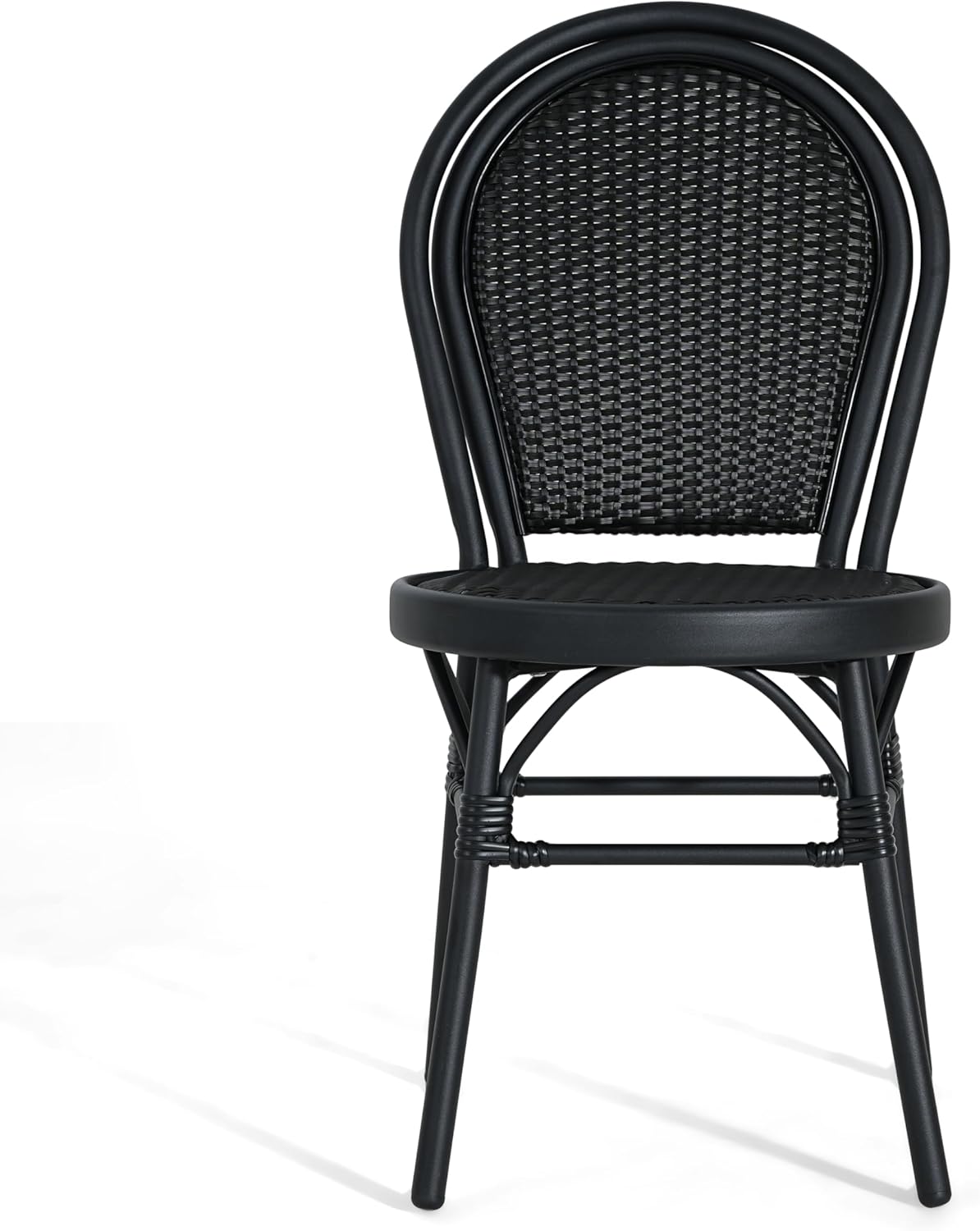 Christopher Knight Home Idle Hour Coastal Outdoor Bistro Chairs Set of 2, Aluminum Patio Dining Chairs Set of 2, Wicker Patio Furniture Amrless Accent Chair for Garden/Backyard/Balcony, Black