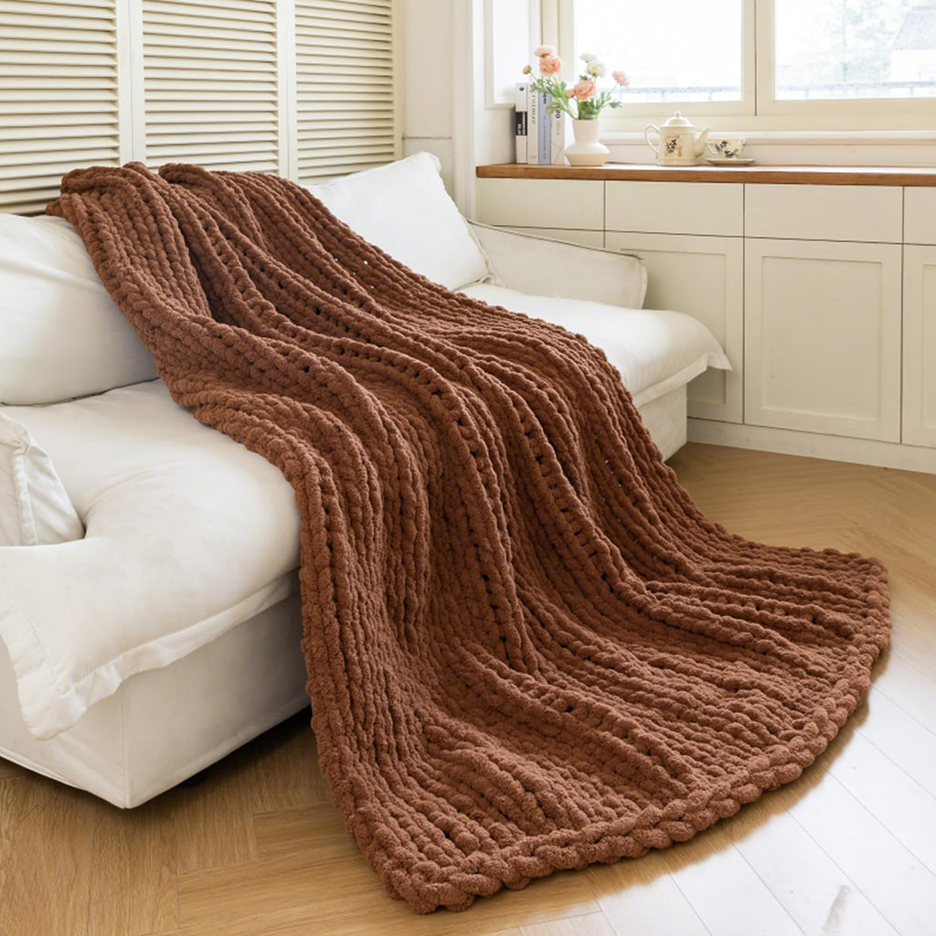 Chunky Knit Blanket - Luxury Soft Cozy 60 * 80 Throw Blanket, 100% Handmade Chenille Yarn Woven Blanket for Couch, Sofa, Home Decor, Gift - Machine Washable (Cream, 60 * 80)