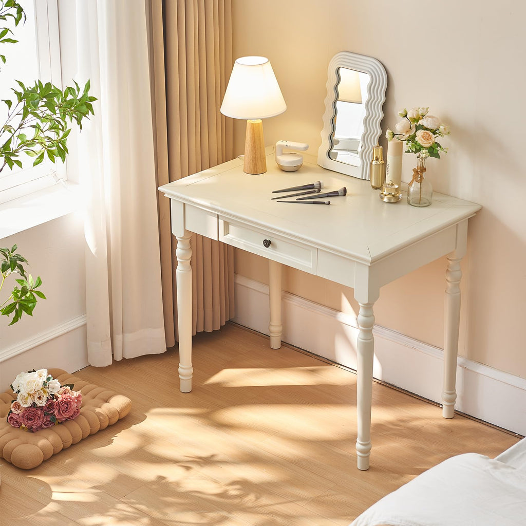 Walnut Writing Desks with Drawers, 47" Solid Wood French Country Style Computer Desk for Home Office, Living Room Study or Workspace