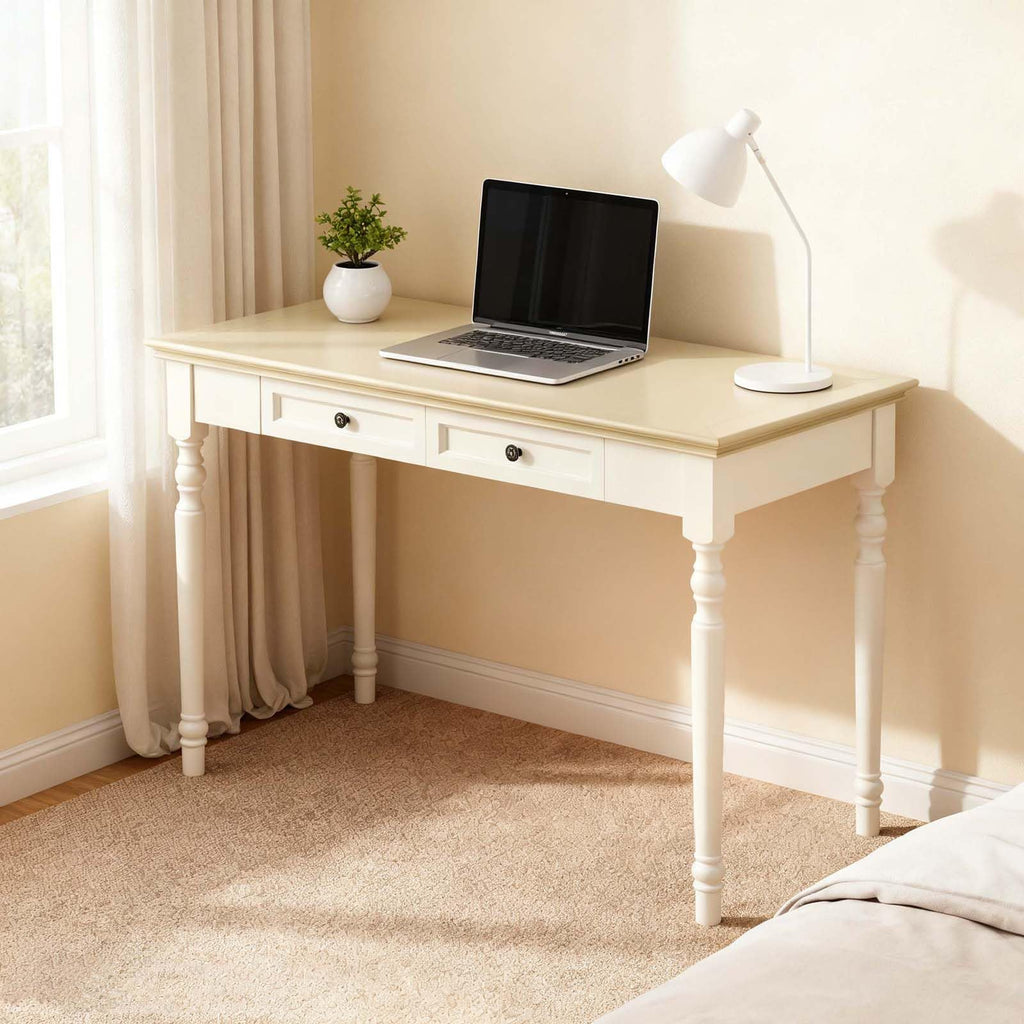 Walnut Writing Desks with Drawers, 47" Solid Wood French Country Style Computer Desk for Home Office, Living Room Study or Workspace