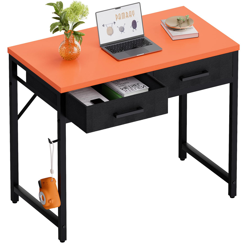 Pamray 32 Inch Small Computer Desk with 2 Drawers for Bedroom Study Writing Home Office Table for Small Spaces Black