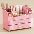 UFORU Makeup Organizer for Vanity with 2 Large Drawers, Cosmetic Display Case with Brush Holders, Easy to Storage for Bathroom Countertop Skincare, Perfume, White