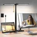 CHARYJOD Retractable Dimmable LED Desk Lamp with USB Charging Port, 50 Lighting Modes Dual Swing Arm Architect Adjustable Table Lamp Light Desk Lamp for Home Office Dorm Piano Nail, Black