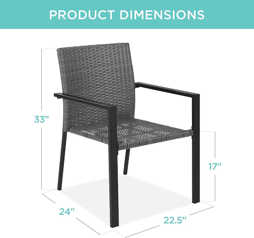 Best Choice Products Set of 2 Stackable Outdoor Wicker Dining Chairs All-Weather Firepit Armchair w/Armrests, Steel Frame for Patio, Deck, Garden, Yard - Gray