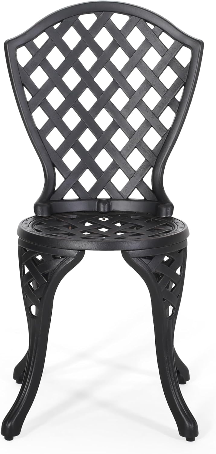 Outdoor Bistro Set Cast Aluminum - Traditional Garden Patio Furniture for Cafe Outdoor Dining - Black Round Table & Chairs Commercial Use