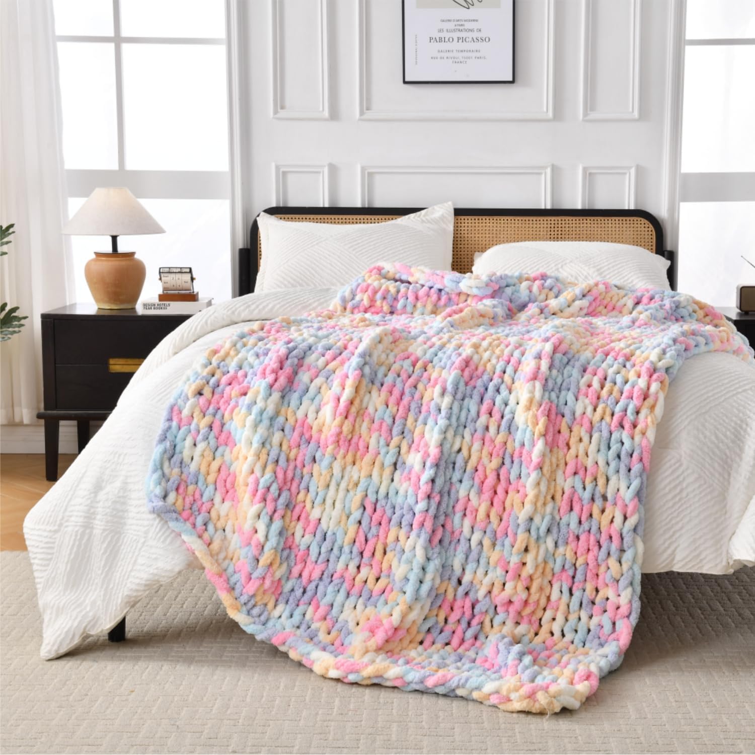 Ultra Soft Chunky Knit Throw Blanket 50x70 Hand Knitted Warm Chenille Throw Blanket, Home Decor Soft Thick Yarn Cable Knit Blanket Breathable Fleece Banket Christmas for Couch Bed Sofa Best Gift