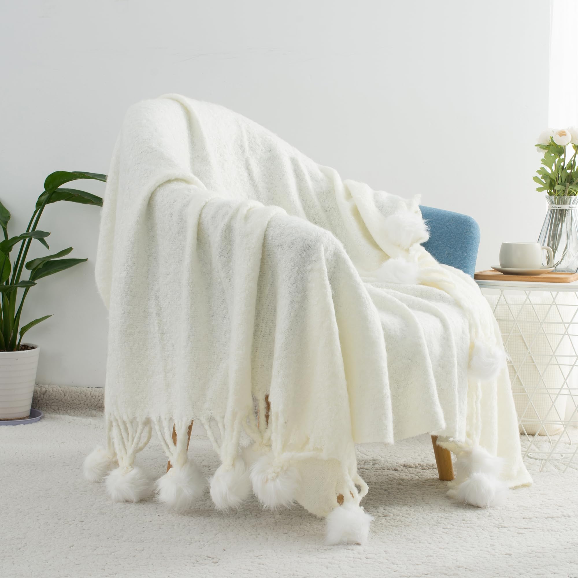 Chunky Knit Blanket Super Soft Cable Fluffy Microfiber Cozy Warm Winter Blankets for Couch Sofa Bed Twin Size 60"X80" Olive Green