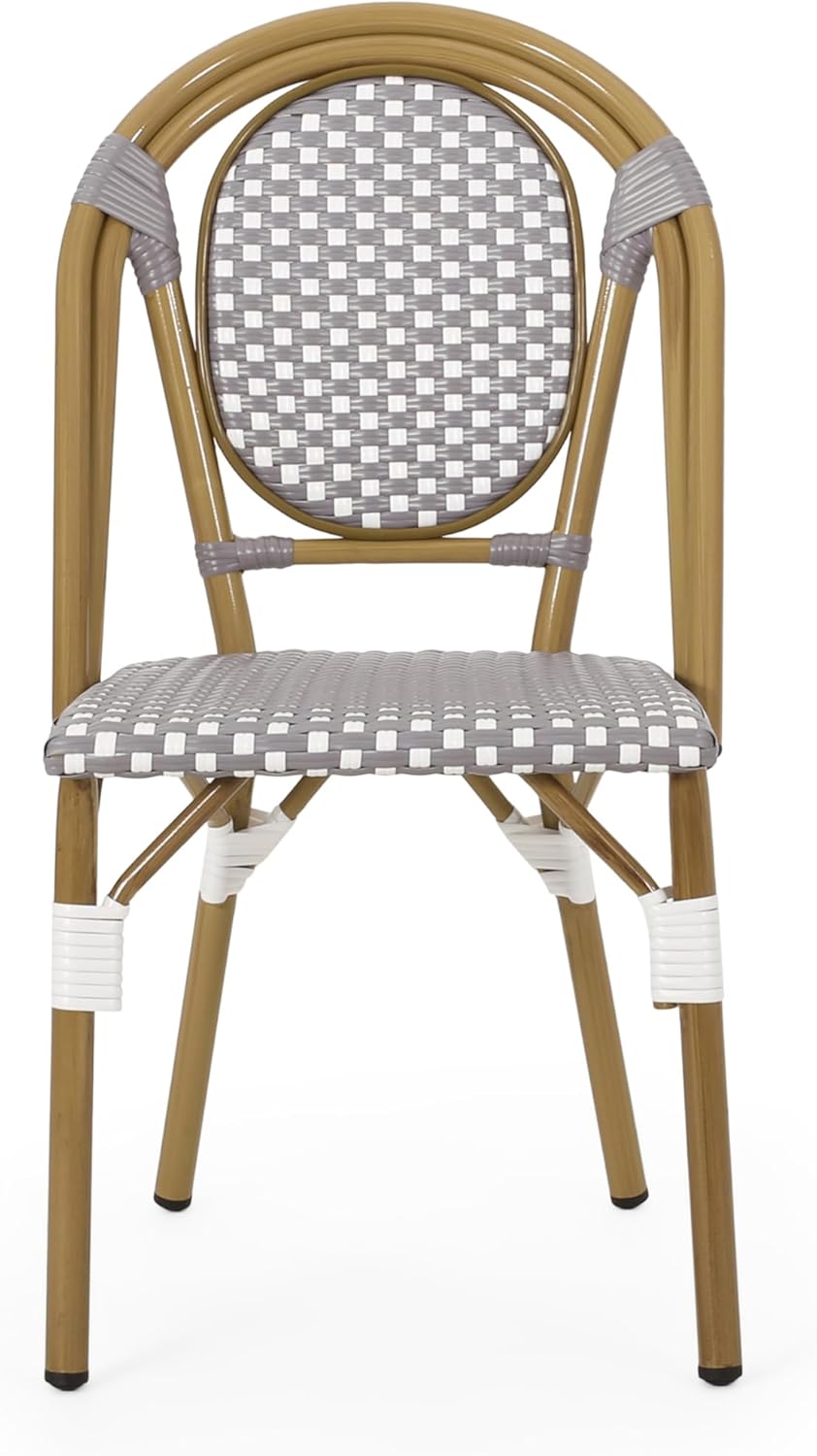 Merax French Bistro Outdoor Chairs Set of 2, Wicker Rattan Patio Dining Chairs with Aluminum Frame, Cafe Style Seating for Balcony, Patio, Gray