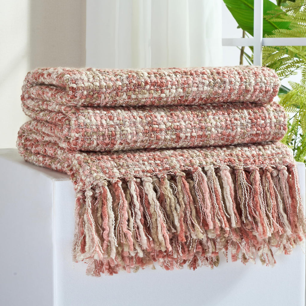 Multi-Color Green Cable Woven Throw Blanket for Couch,60"X80" Boho Style Textured Blankets for Home Decor,Super Soft Warm Cozy Chunky Blanket with Decorative Tassels for Bed and Sofa
