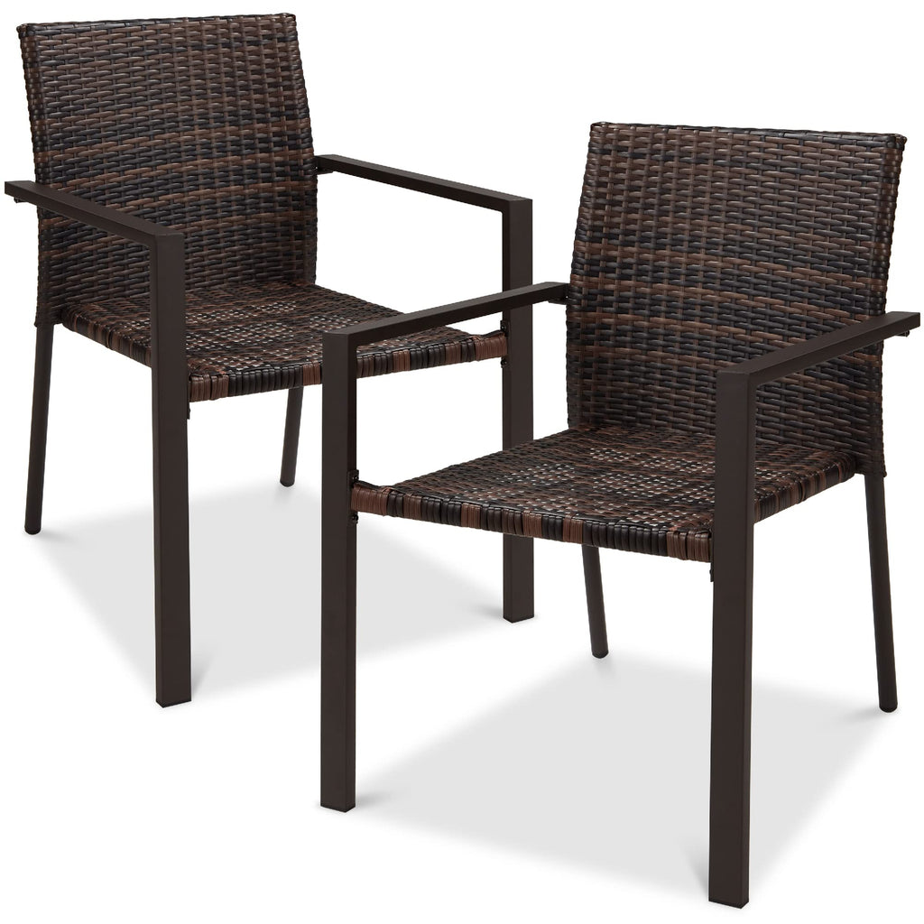 Best Choice Products Set of 2 Stackable Outdoor Wicker Dining Chairs All-Weather Firepit Armchair w/Armrests, Steel Frame for Patio, Deck, Garden, Yard - Gray