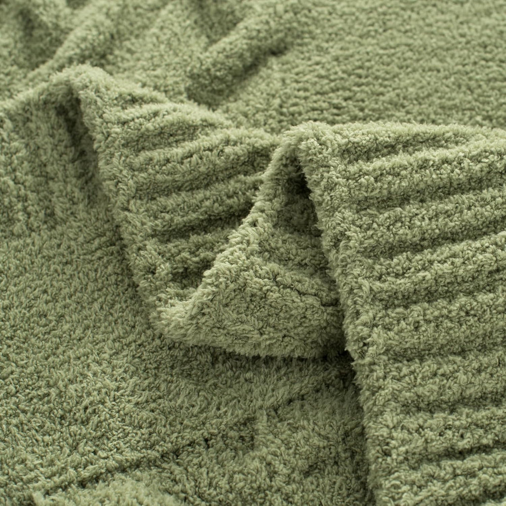 Chunky Knit Blanket Super Soft Cable Fluffy Microfiber Cozy Warm Winter Blankets for Couch Sofa Bed Twin Size 60"X80" Olive Green