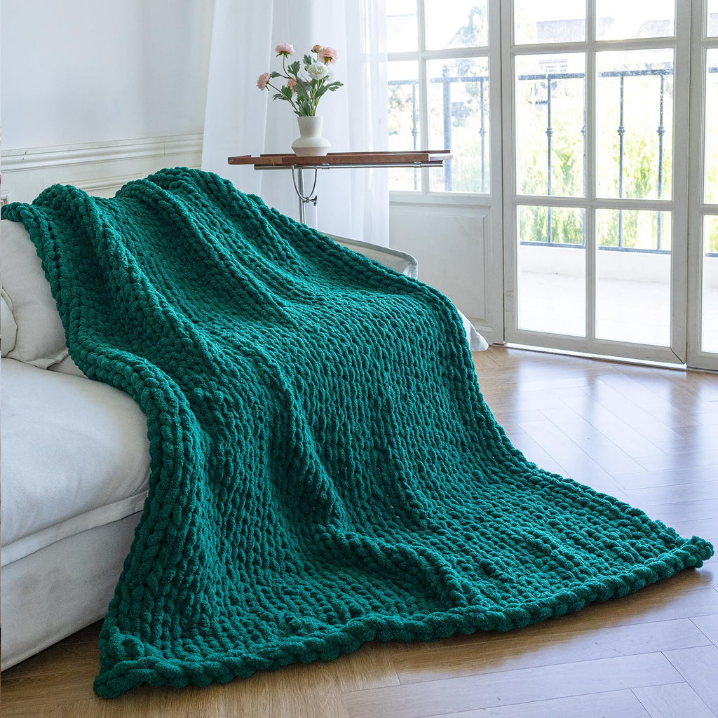 Chunky Knit Blanket - Luxury Soft Cozy 60 * 80 Throw Blanket, 100% Handmade Chenille Yarn Woven Blanket for Couch, Sofa, Home Decor, Gift - Machine Washable (Cream, 60 * 80)