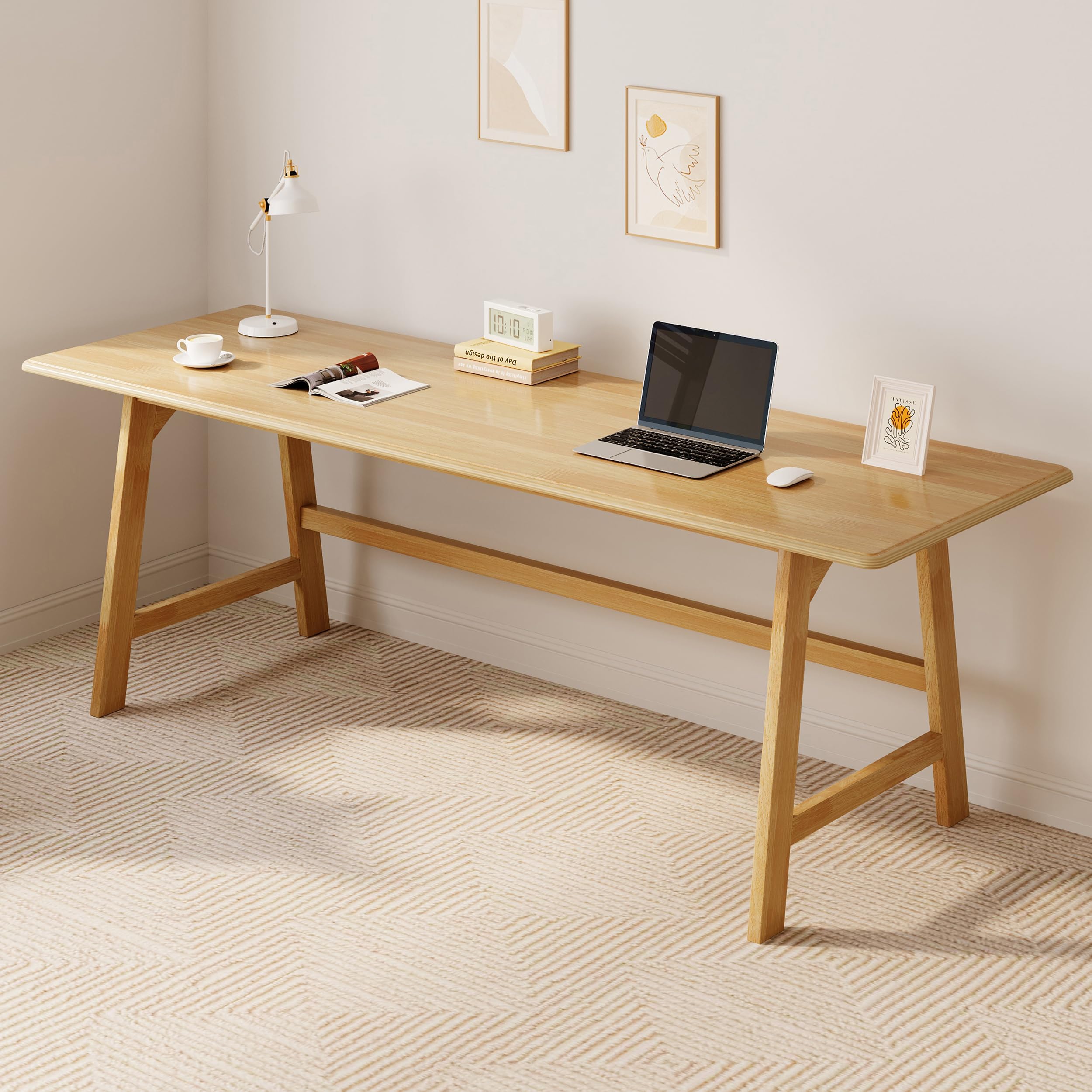 IOTXY Solid Wood Writing Table - 48" W x 24" D Minimalist Computer Desk for Home Office, Work, Study, Creativity, and PC Workstation, White
