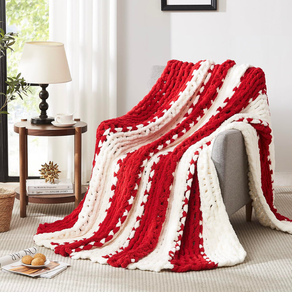 L'AGRATY Chunky Knit Blanket Throw,Soft Chenille Yarn Throw Blanket 50x60，Handmade Cable Knit Crochet Blanket,Large Knit Blankets Chunky Yarn,Rope Knot Throw Blanket for Couch Sofa Bed Home Decor