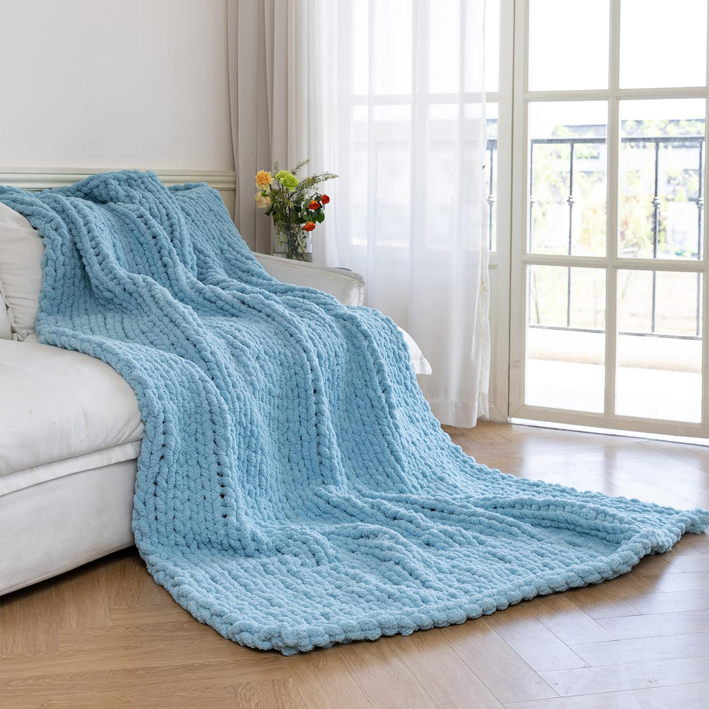 Chunky Knit Blanket - Luxury Soft Cozy 60 * 80 Throw Blanket, 100% Handmade Chenille Yarn Woven Blanket for Couch, Sofa, Home Decor, Gift - Machine Washable (Cream, 60 * 80)