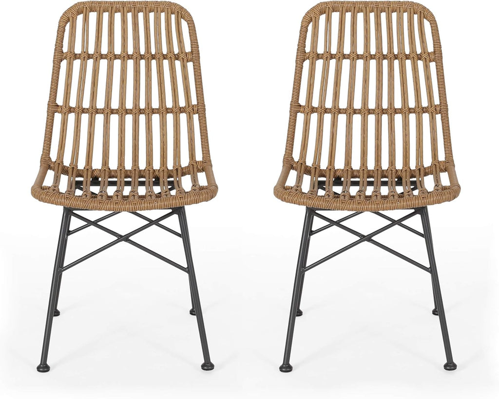 Merax Patio Dining Chairs Set of 2, Outdoor Rattan Dining Chairs for Garden, Poolside, Backyard, Balcony,Light Brown