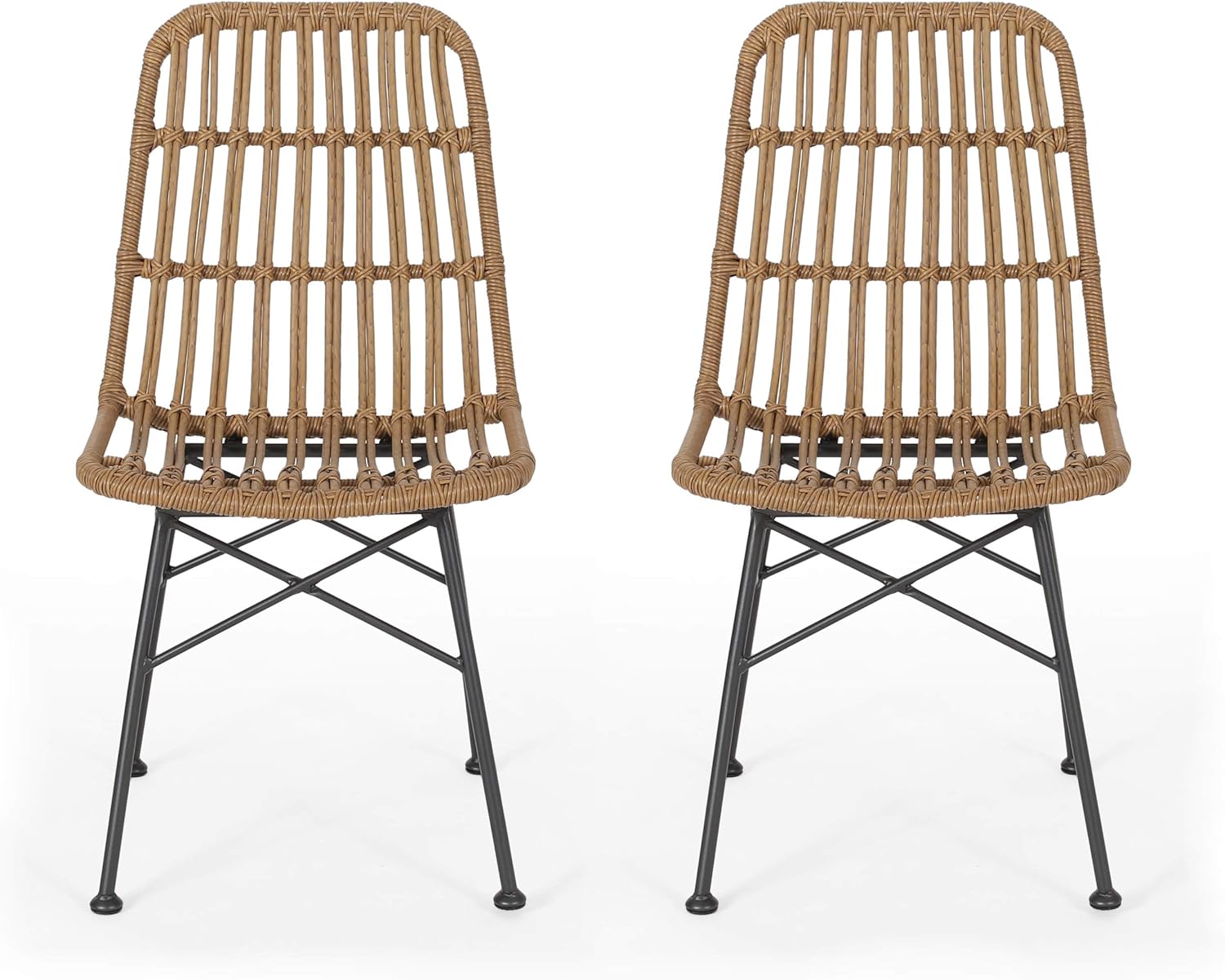 Merax Patio Dining Chairs Set of 2, Outdoor Rattan Dining Chairs for Garden, Poolside, Backyard, Balcony,Light Brown