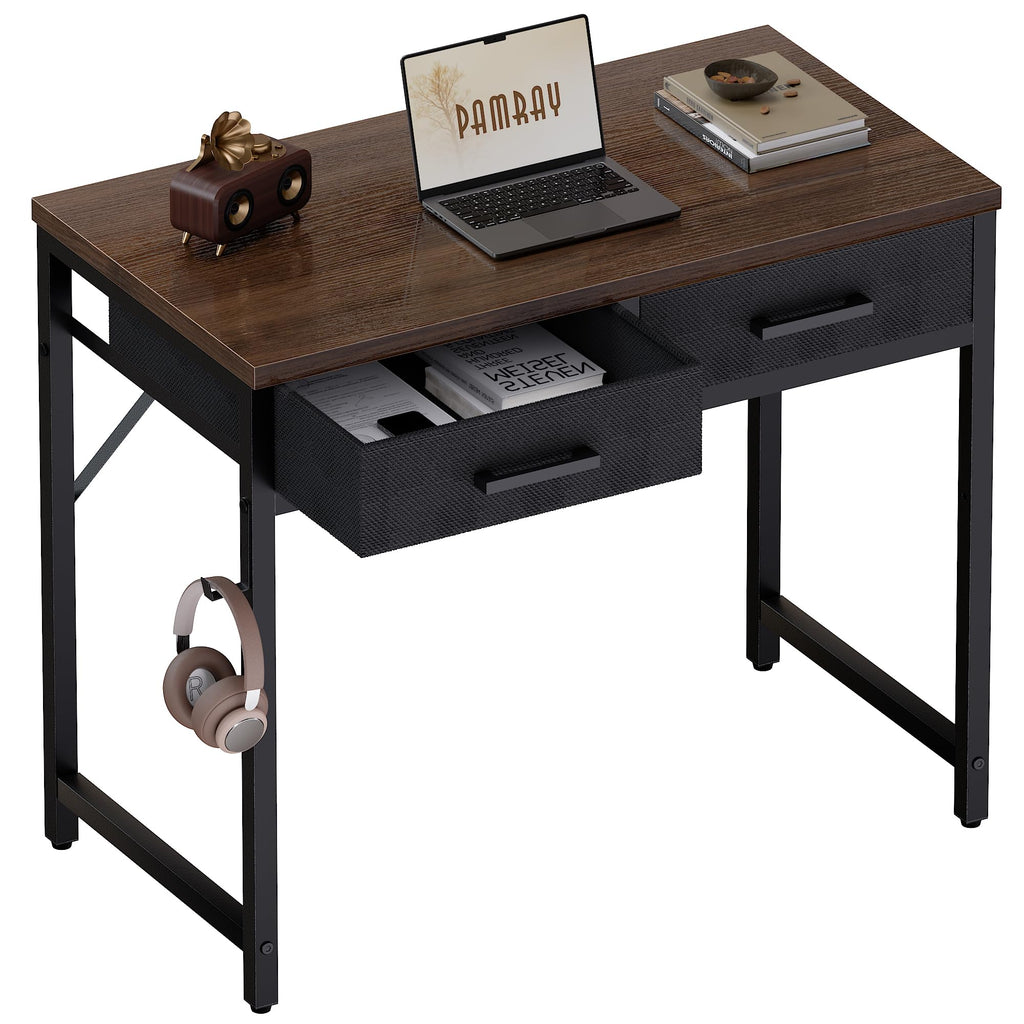Pamray 32 Inch Small Computer Desk with 2 Drawers for Bedroom Study Writing Home Office Table for Small Spaces Black