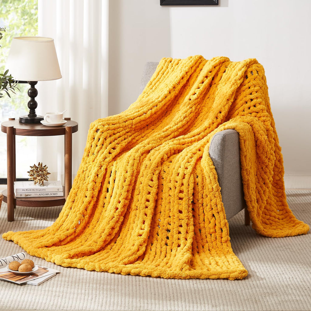 L'AGRATY Chunky Knit Blanket Throw,Soft Chenille Yarn Throw Blanket 50x60，Handmade Cable Knit Crochet Blanket,Large Knit Blankets Chunky Yarn,Rope Knot Throw Blanket for Couch Sofa Bed Home Decor