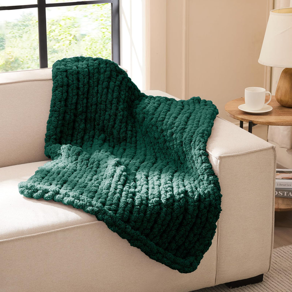 L'AGRATY Chunky Knit Blanket Throw,Soft Chenille Yarn Throw Blanket 50x60，Handmade Cable Knit Crochet Blanket,Large Knit Blankets Chunky Yarn,Rope Knot Throw Blanket for Couch Sofa Bed Home Decor