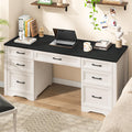 Vabches Farmhouse Executive Desk with Storage and Ample File Drawer, Rustic Large Home Writing Desk for Bedroom, White