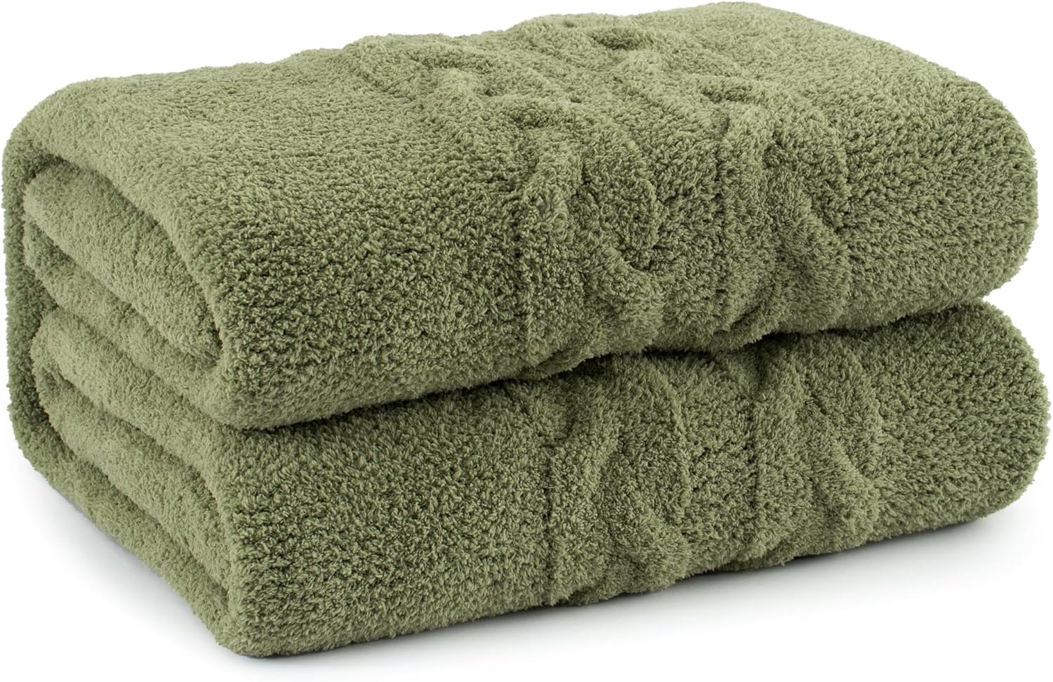 Chunky Knit Blanket Super Soft Cable Fluffy Microfiber Cozy Warm Winter Blankets for Couch Sofa Bed Twin Size 60"X80" Olive Green