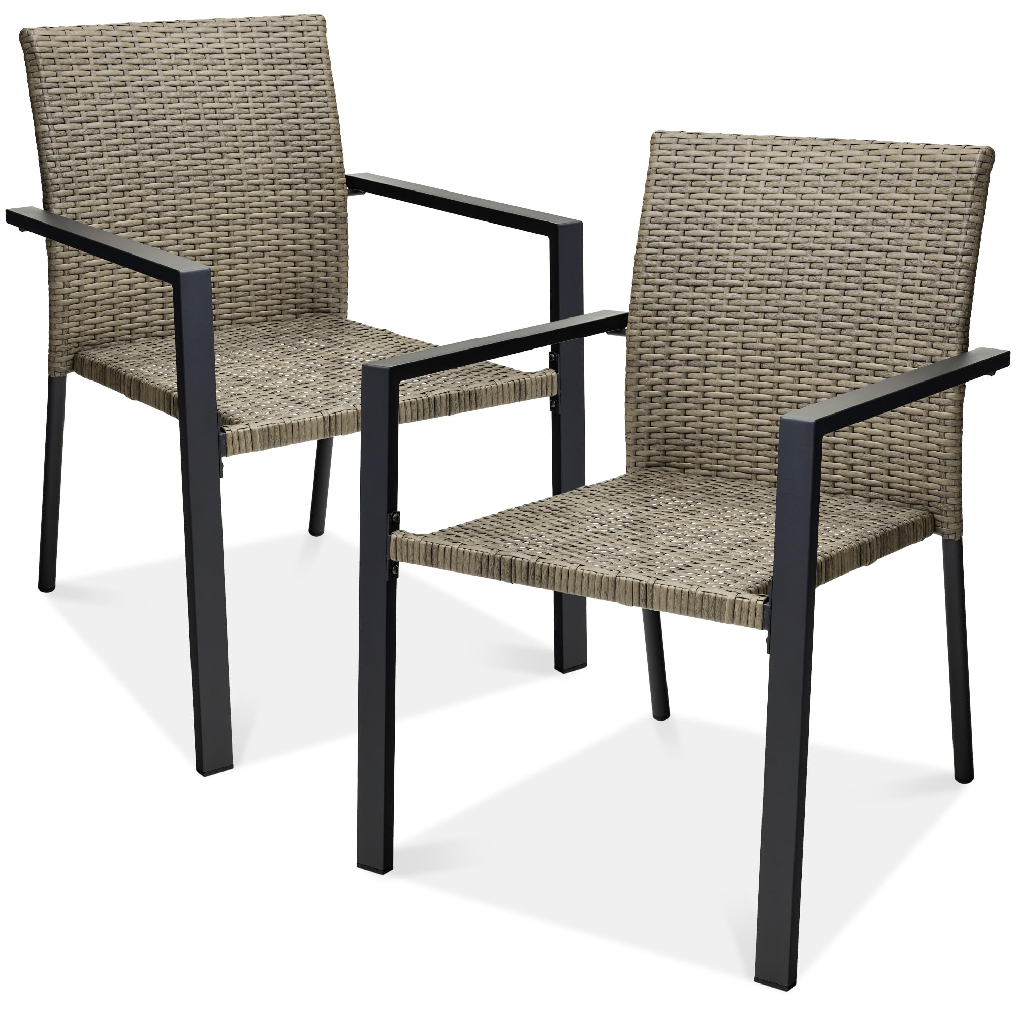 Best Choice Products Set of 2 Stackable Outdoor Wicker Dining Chairs All-Weather Firepit Armchair w/Armrests, Steel Frame for Patio, Deck, Garden, Yard - Gray